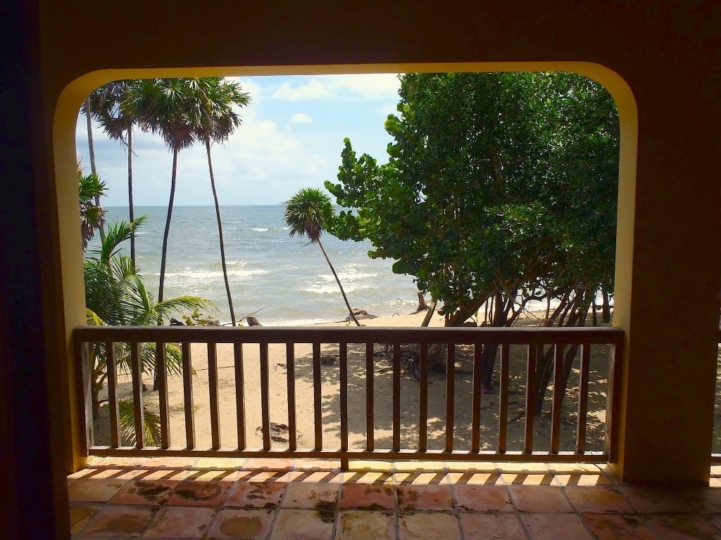 Broad, elevated Caribbean swimming beach.