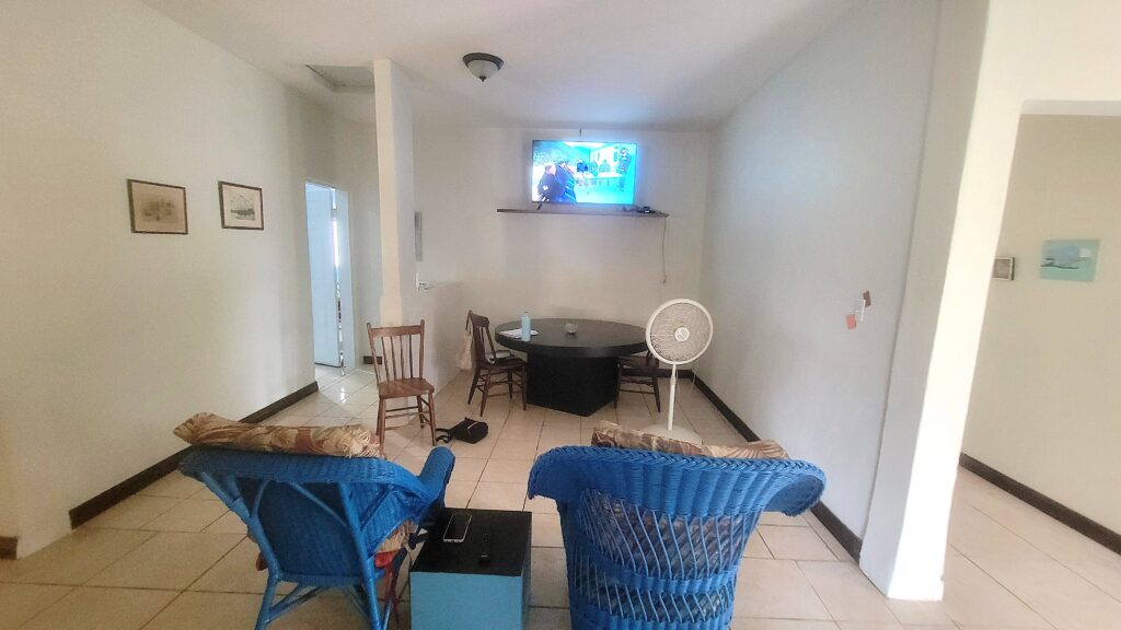 The central dining room is also a media room.